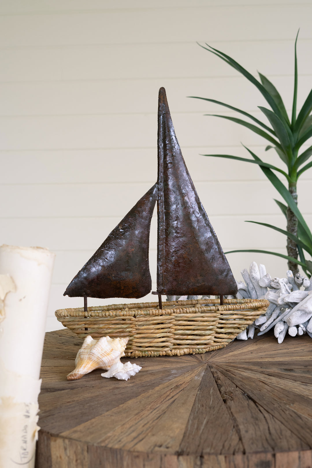 Seagrass Boat With Rustic Hand Hammered Metal Sails