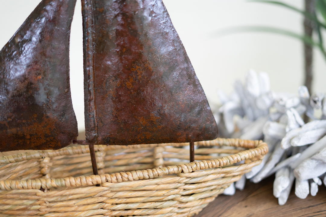 Seagrass Boat With Rustic Hand Hammered Metal Sails