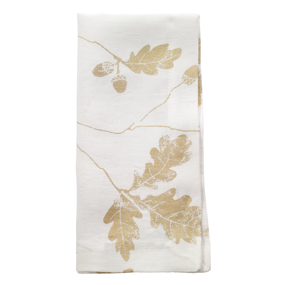 Acorn Linen with Metallic Print Napkins Set/4 (Gold)