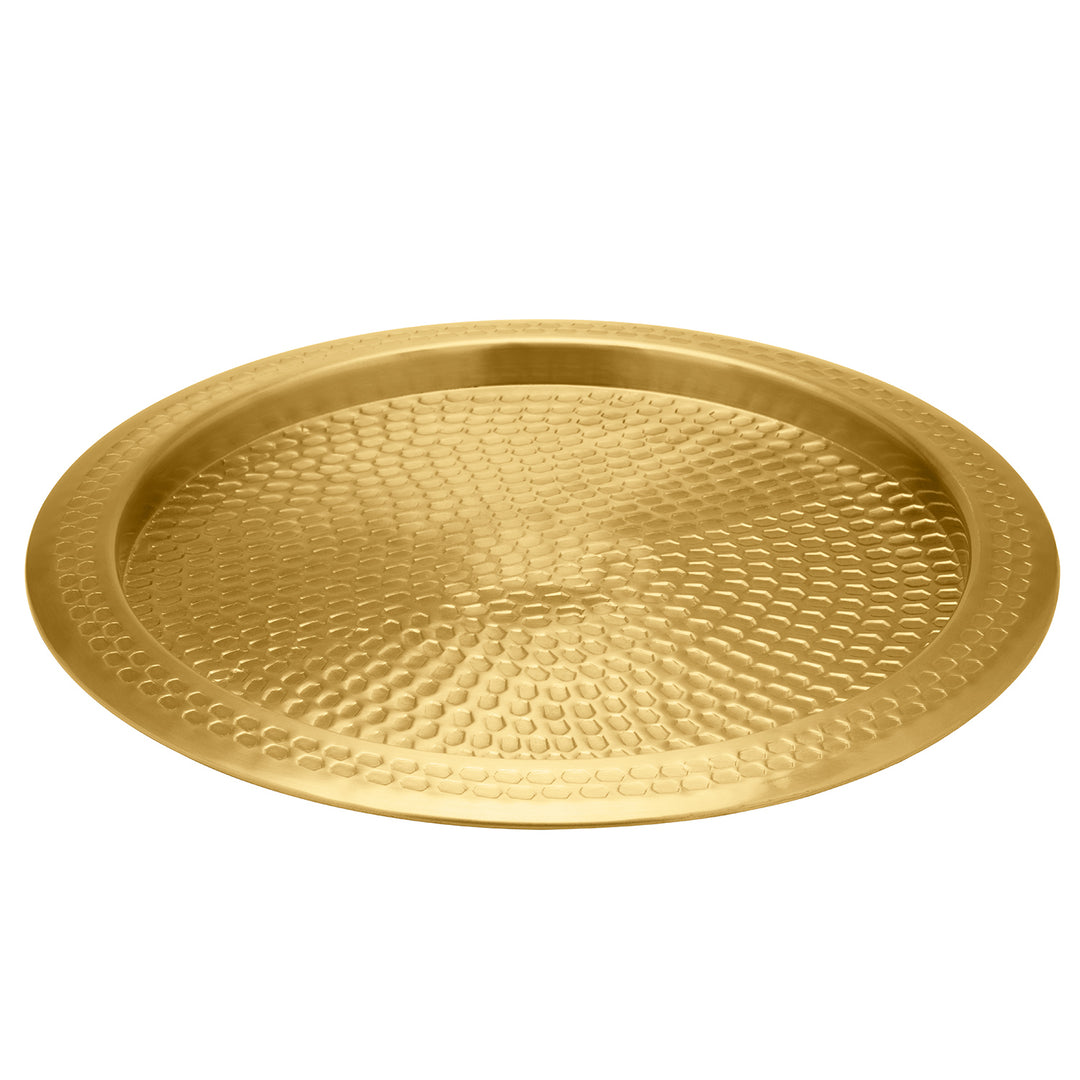 Conway Antique Brass Hammered Metal Round Tray