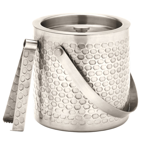 Conway Shiny Nickel Hammered Metal Ice Bucket W/ Tongs
