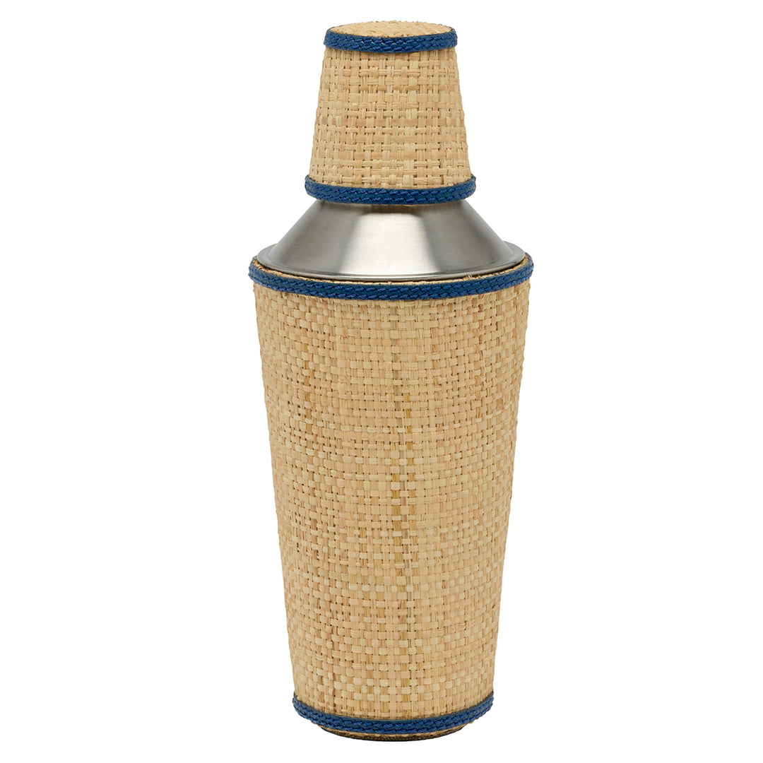 Gable Natural/Navy Raffia/Leather Cocktail Shaker