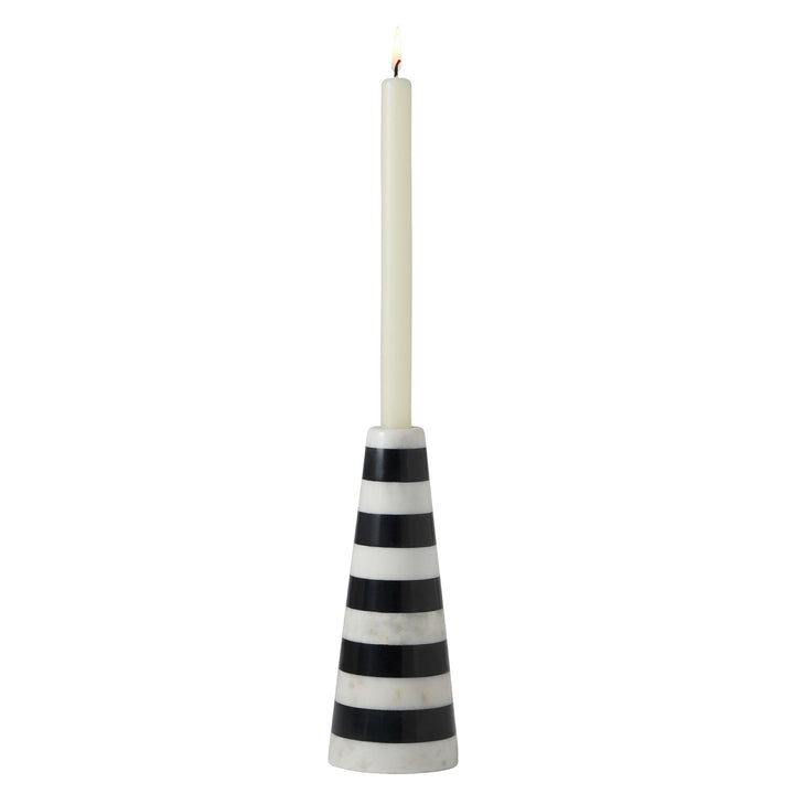 Rhodes Black/White Marble Horizontal Stripe Candle Holders Set/3