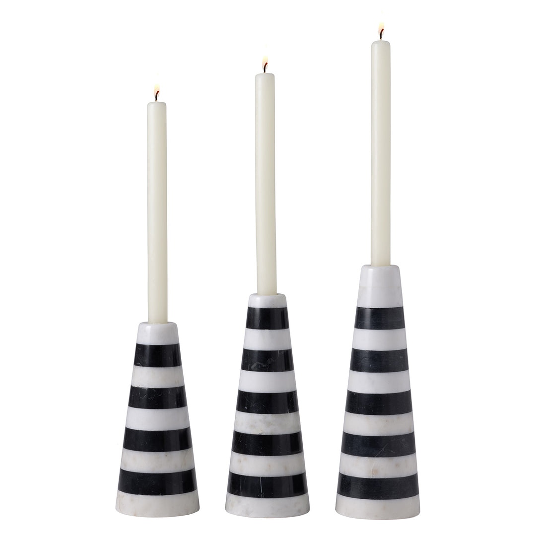 Rhodes Black/White Marble Horizontal Stripe Candle Holders Set/3