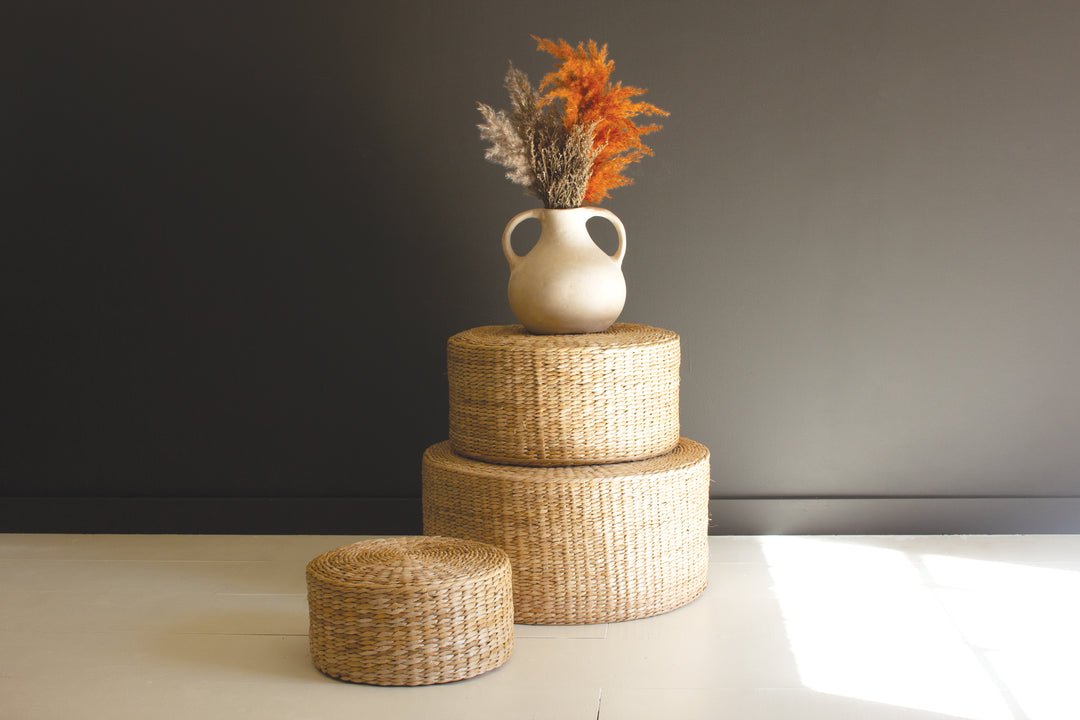 Set Of 3 Round Natural Seagrass Stools