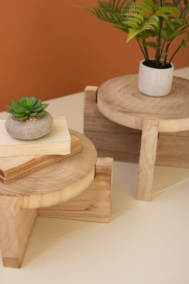 Set Of 2 Wooden Display Stools