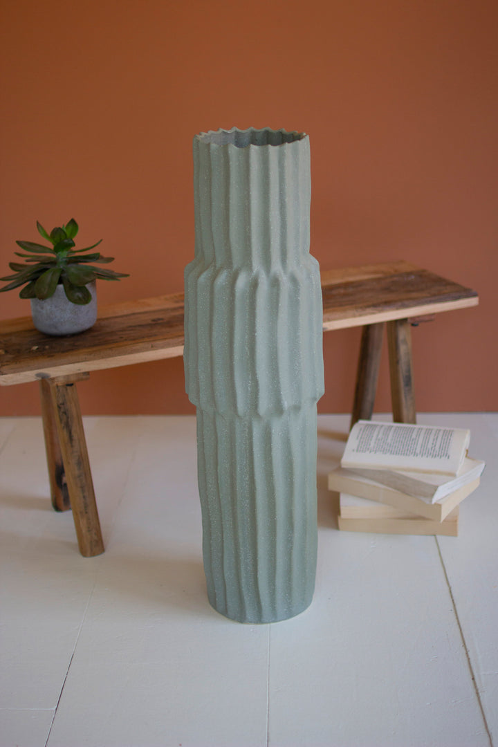 Ribbed Green Ceramic Vase / Small - 29"T