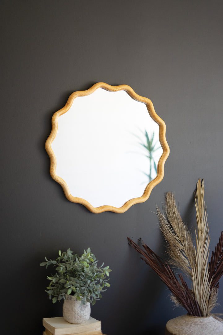 Squiggle Wood Circle Framed Mirror