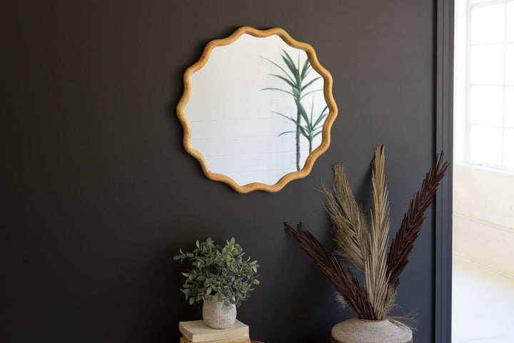 Squiggle Wood Circle Framed Mirror