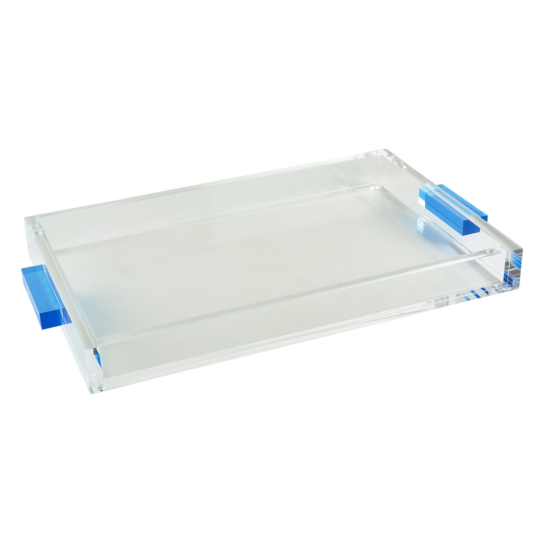 Tizo Design Lucite Tray Clear w/Blue Handle 12x8