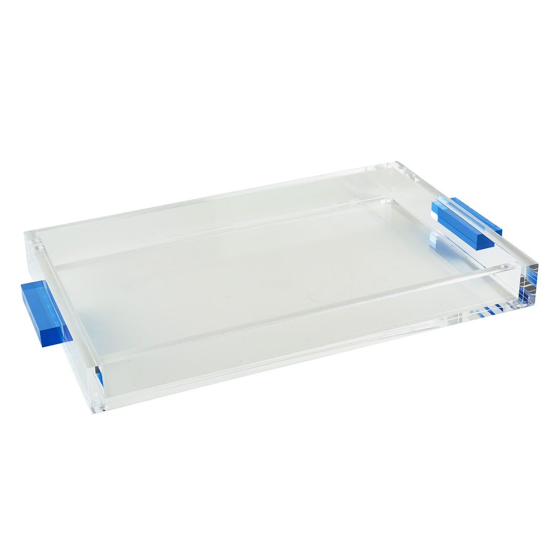Tizo Design Lucite Tray Clear w/Blue Handle 16x12