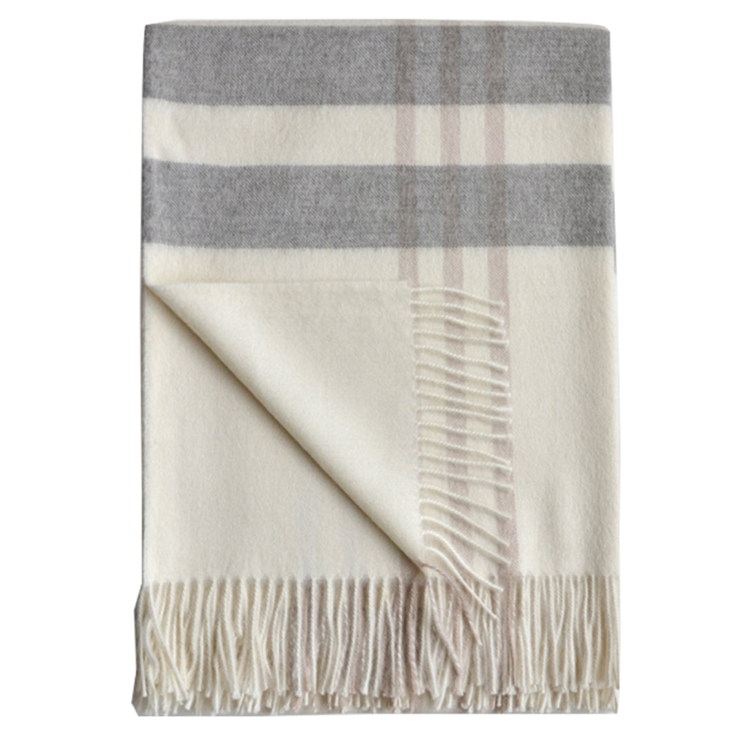 Huntsville Ivory Grey Tan Plaid Baby Alpaca Throw
