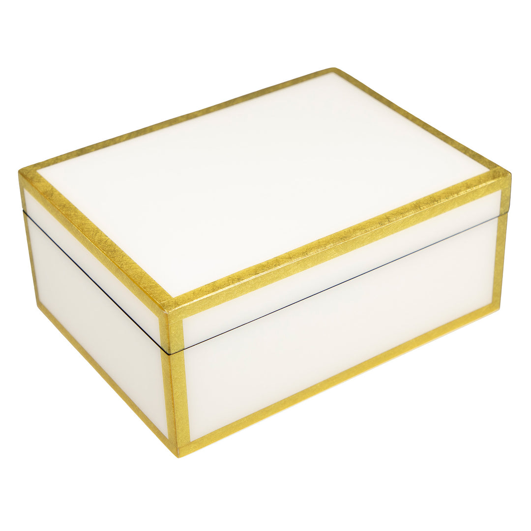 Lacquer Medium Box (White with Shine Gold Leaf Trim)
