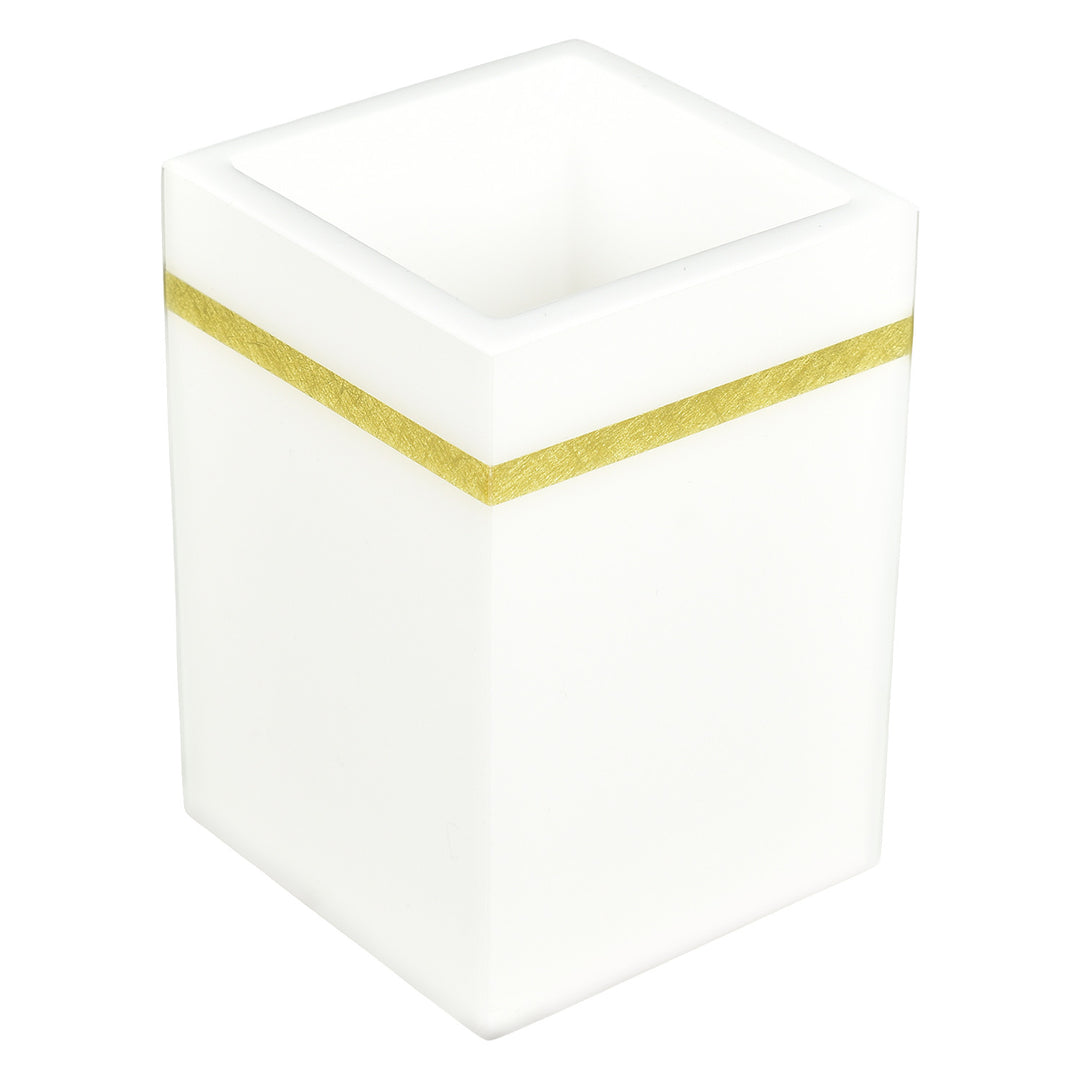White with Shine Gold Leaf Band Lacquer Bathroom Accessories