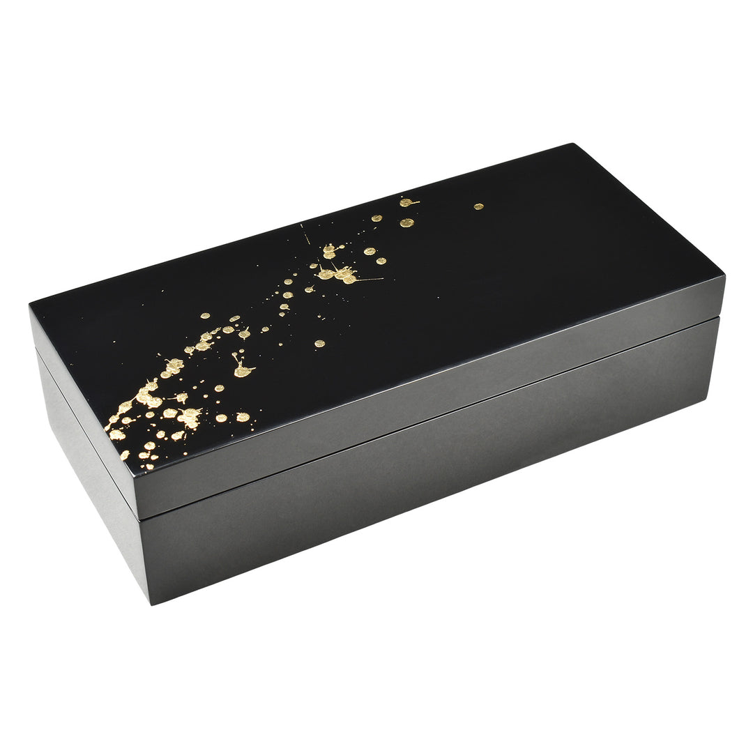 Lacquer Long Pencil Box (Artful Gold with Black)