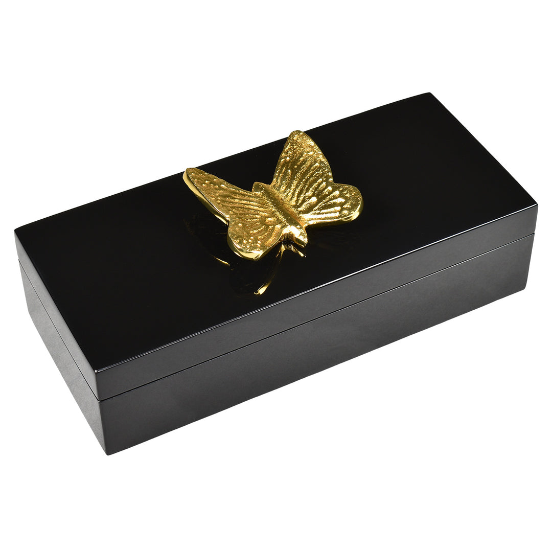 Lacquer Long Pencil Box (Black with Gold Butterfly)