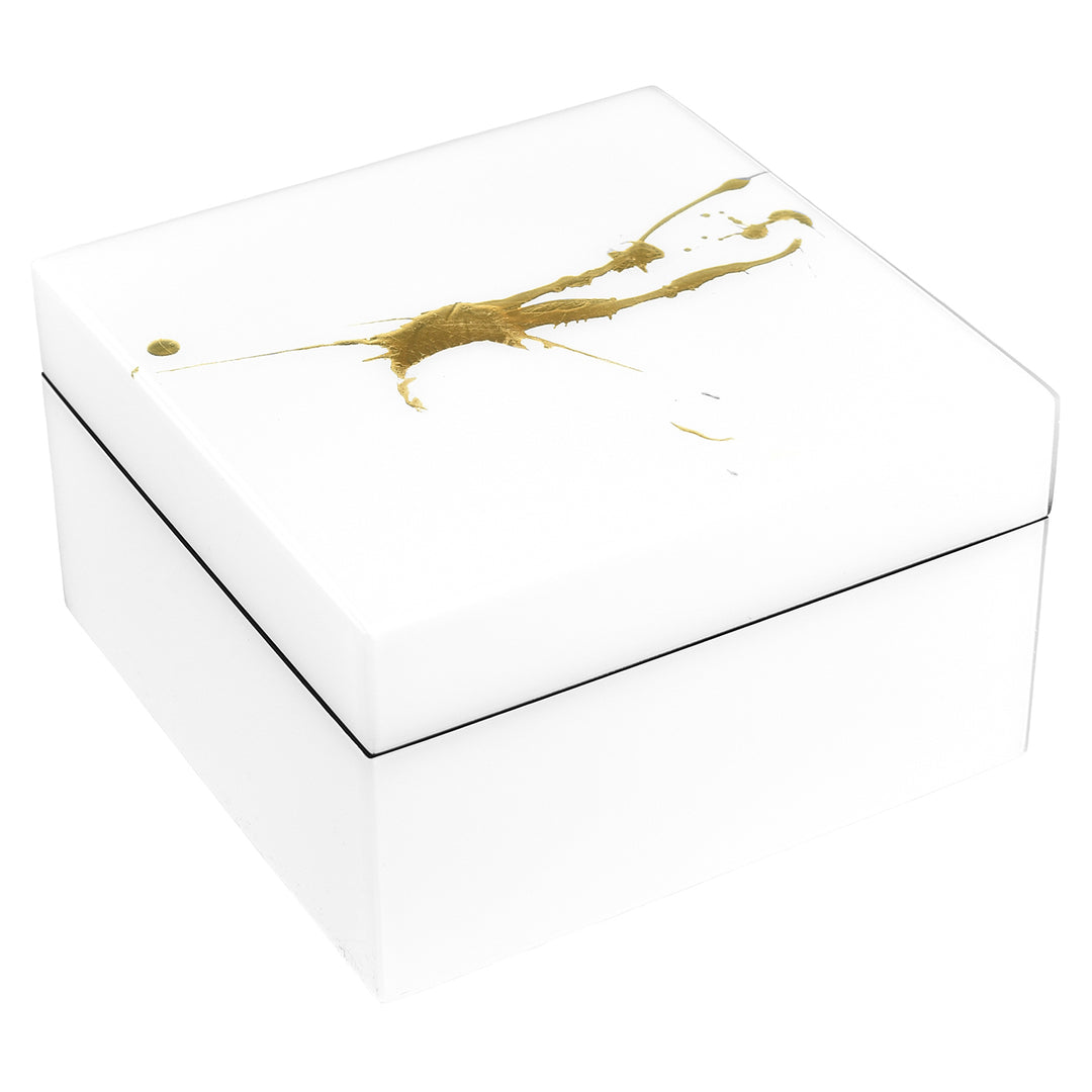 Lacquer Small Square Box (Artful Gold with White)