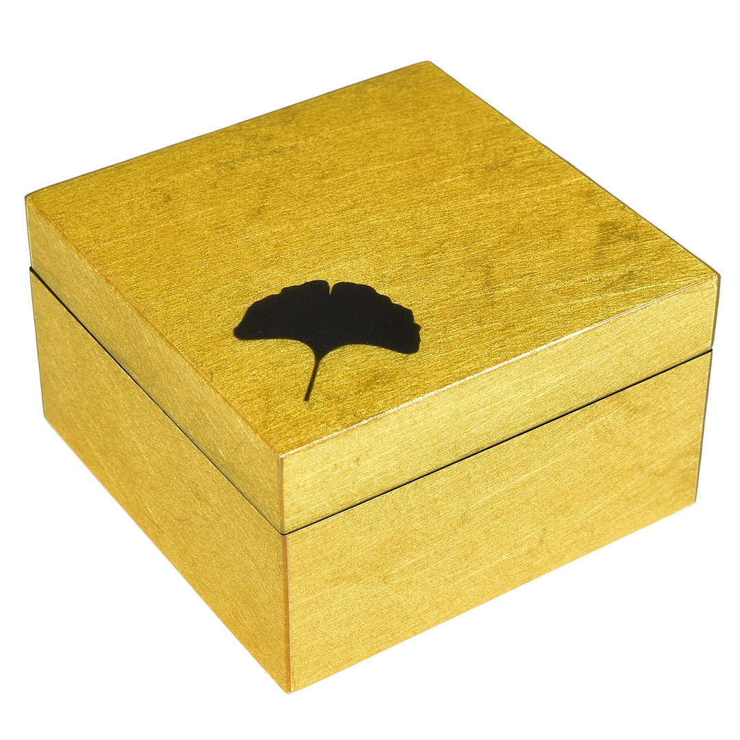 Lacquer Small Square Box (Ginko Leaf with Shine Gold Leaf)