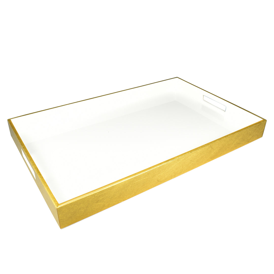 Lacquer Rectangle Tray (White with Outside Shine Gold Leaf)