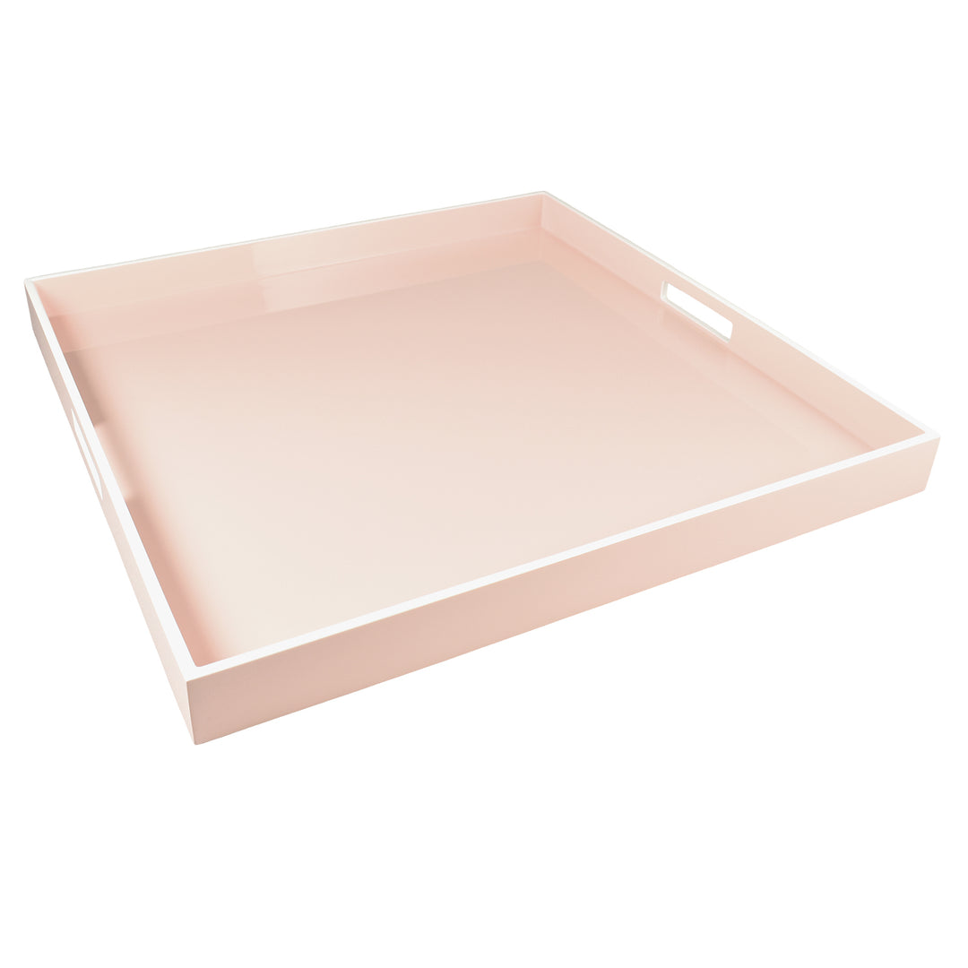 Lacquer Large Square Tray (Paris Pink with White Trim)