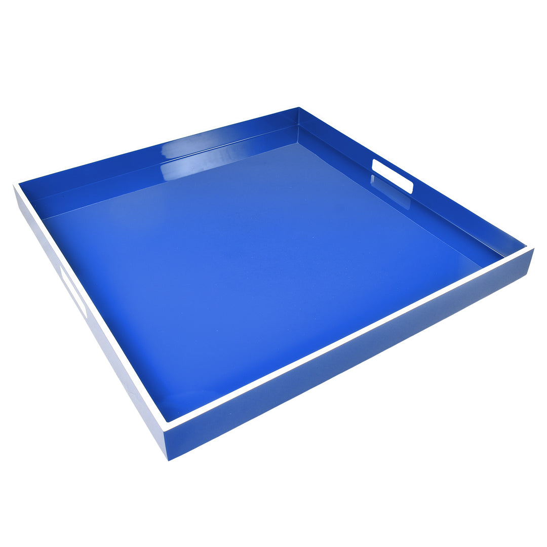 Lacquer Large Square Tray (True Blue with White Trim)