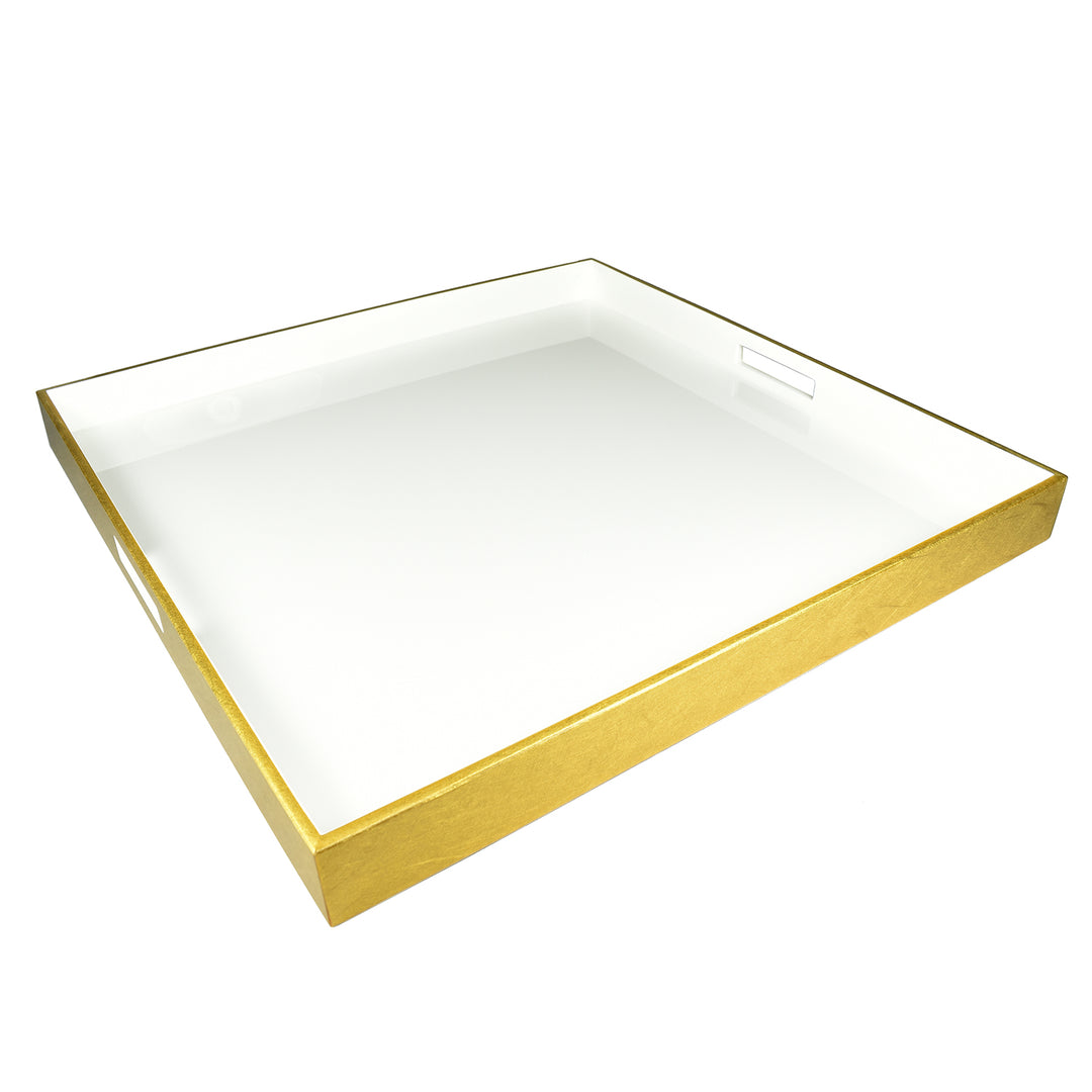 Lacquer Large Square Tray (White with Outside Shine Gold Leaf)