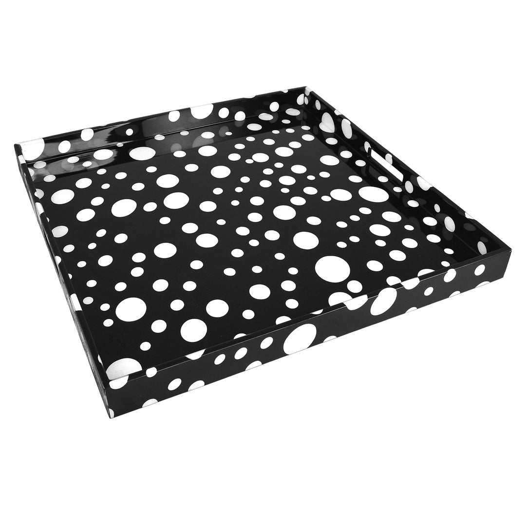 Lacquer Large Square Tray (White Polka Dot with Black)