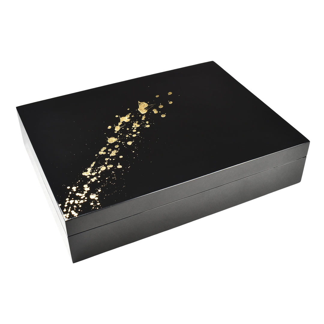 Lacquer Long Stationery Box 12.5 x 9.5 (Artful Gold with Black)