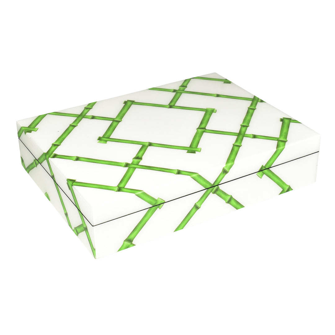 Lacquer Long Stationery Box 12.5 x 9.5 (Green Bamboo)