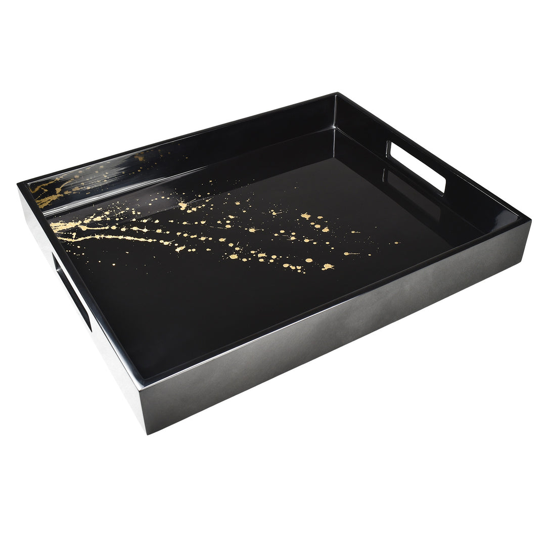 Lacquer Small Rectangle Tray 15" (Artful Gold with Black)