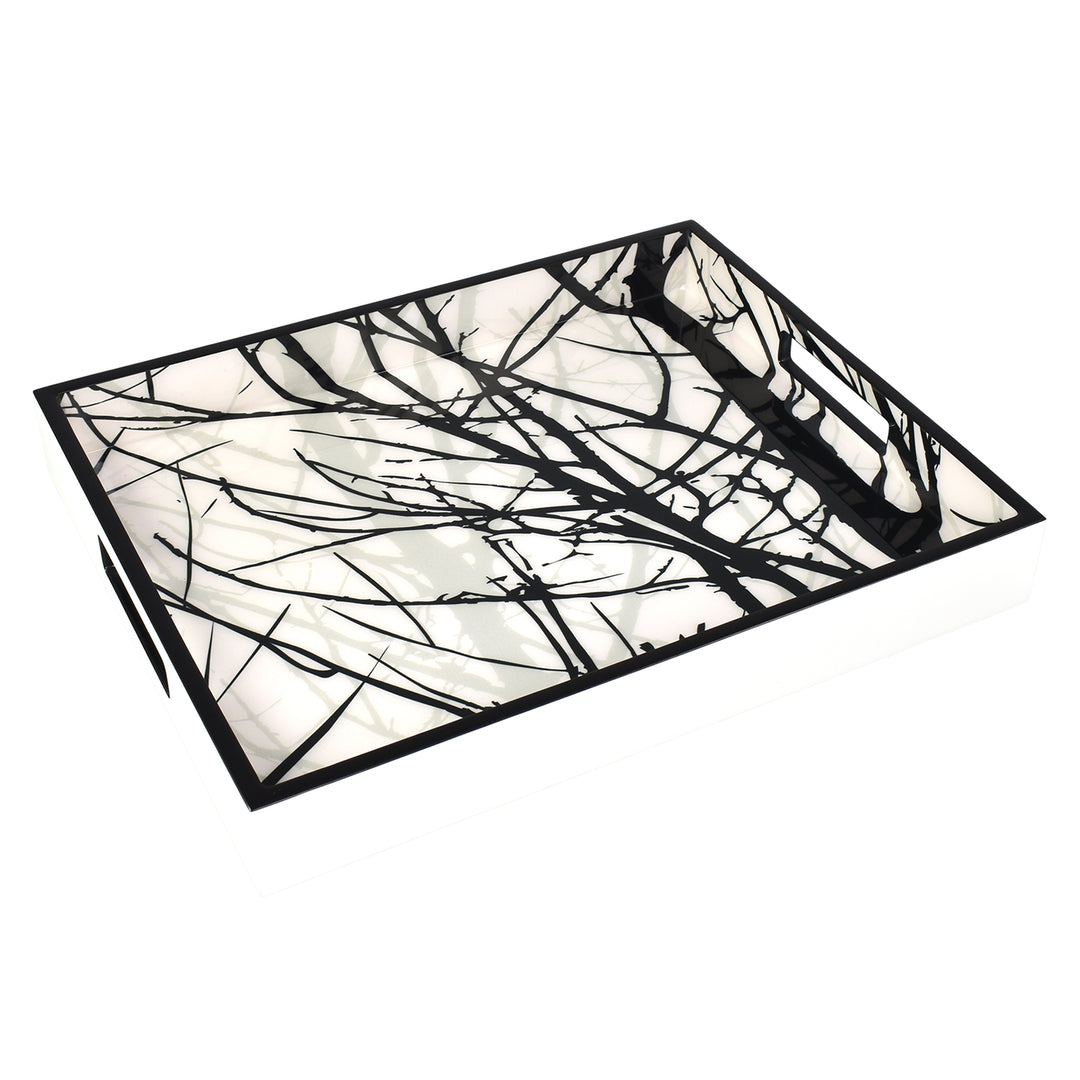 Lacquer Small Rectangle Tray (Naked Trees Fabric Lacquer)