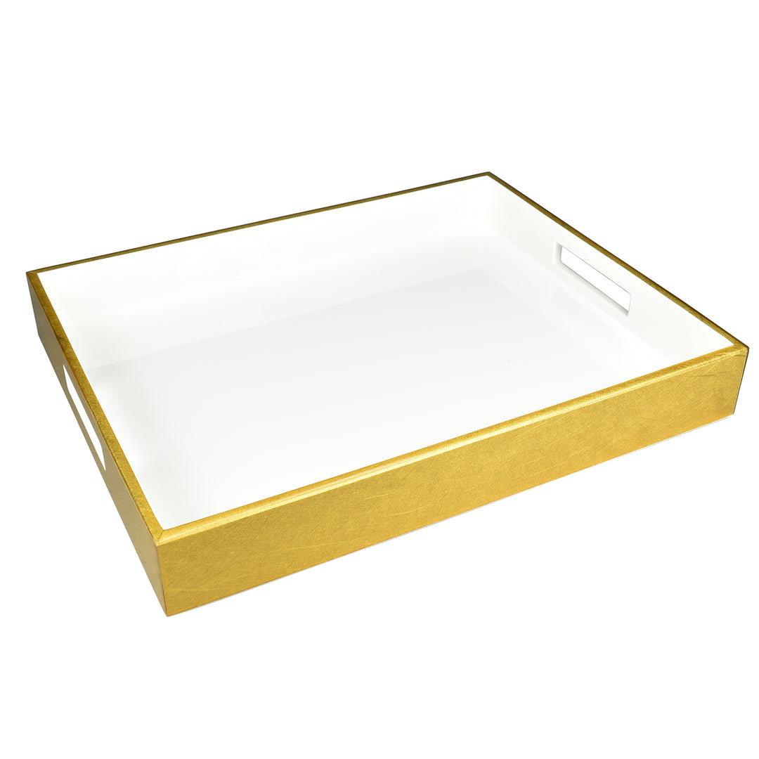 Lacquer Small Rectangle Tray (White with Outside Shine Gold Leaf)