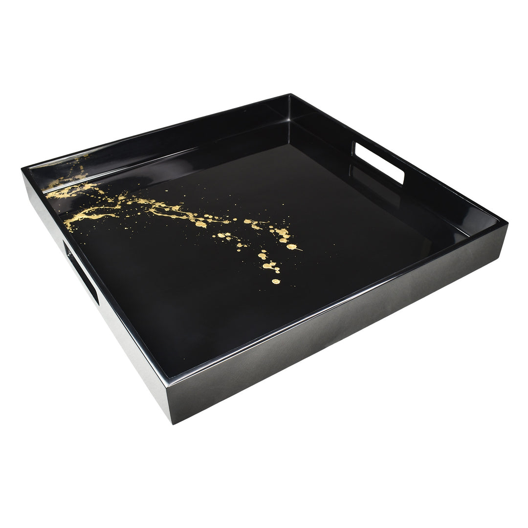 Lacquer Square Tray 16" (Artful Gold with Black)