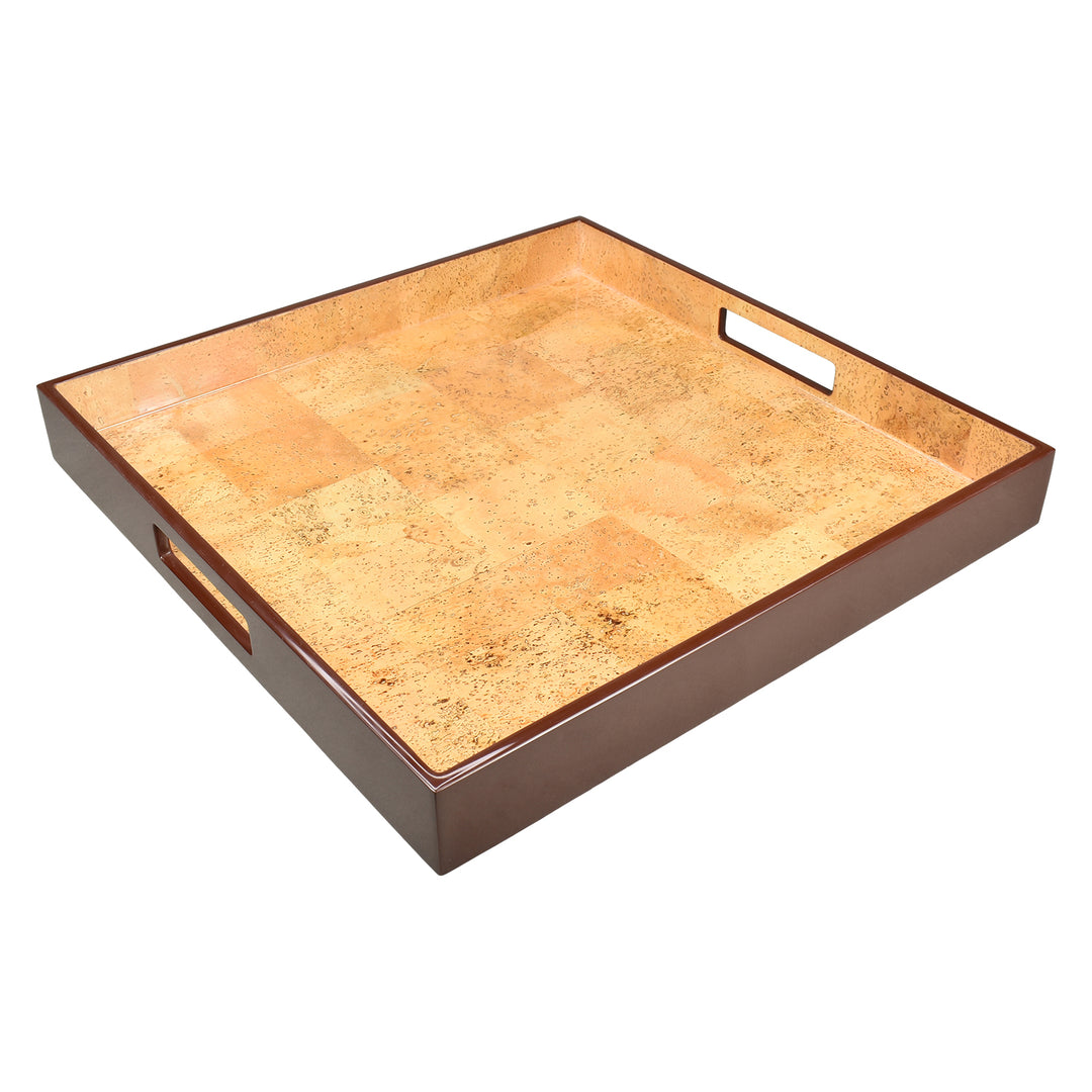 Lacquer Square Tray 16" (Cork with Coffee Brown)