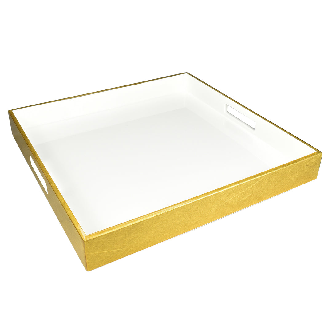 Lacquer Square Tray (White with Outside Shine Gold Leaf)