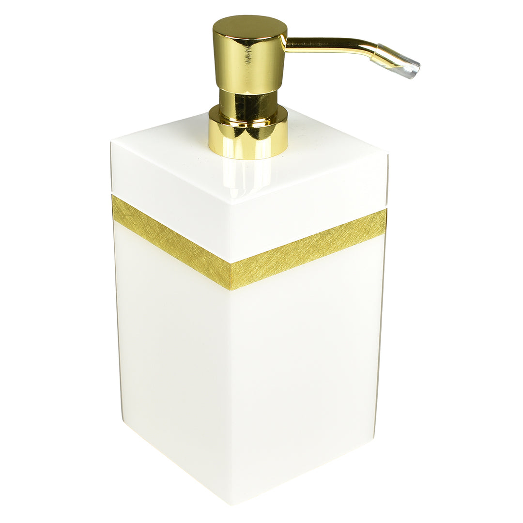 White with Shine Gold Leaf Band Lacquer Soap Pump