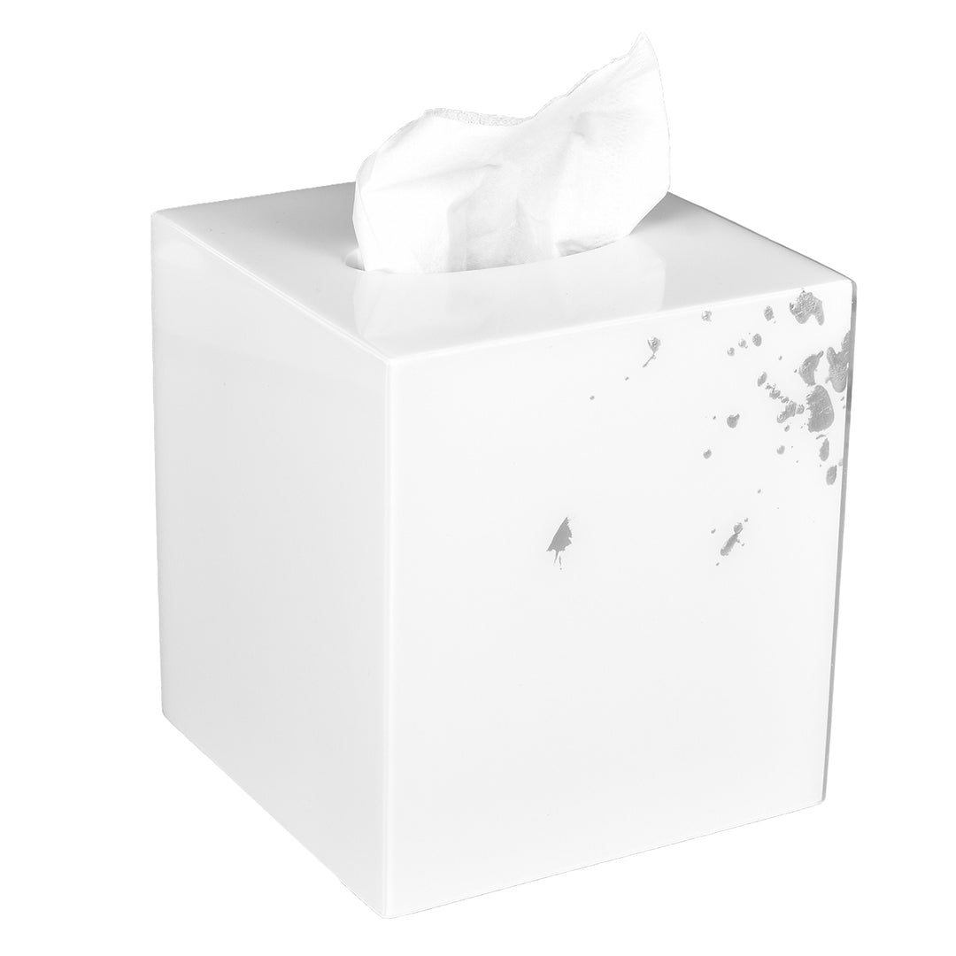 White with Artful Silver Lacquer Tissue Box