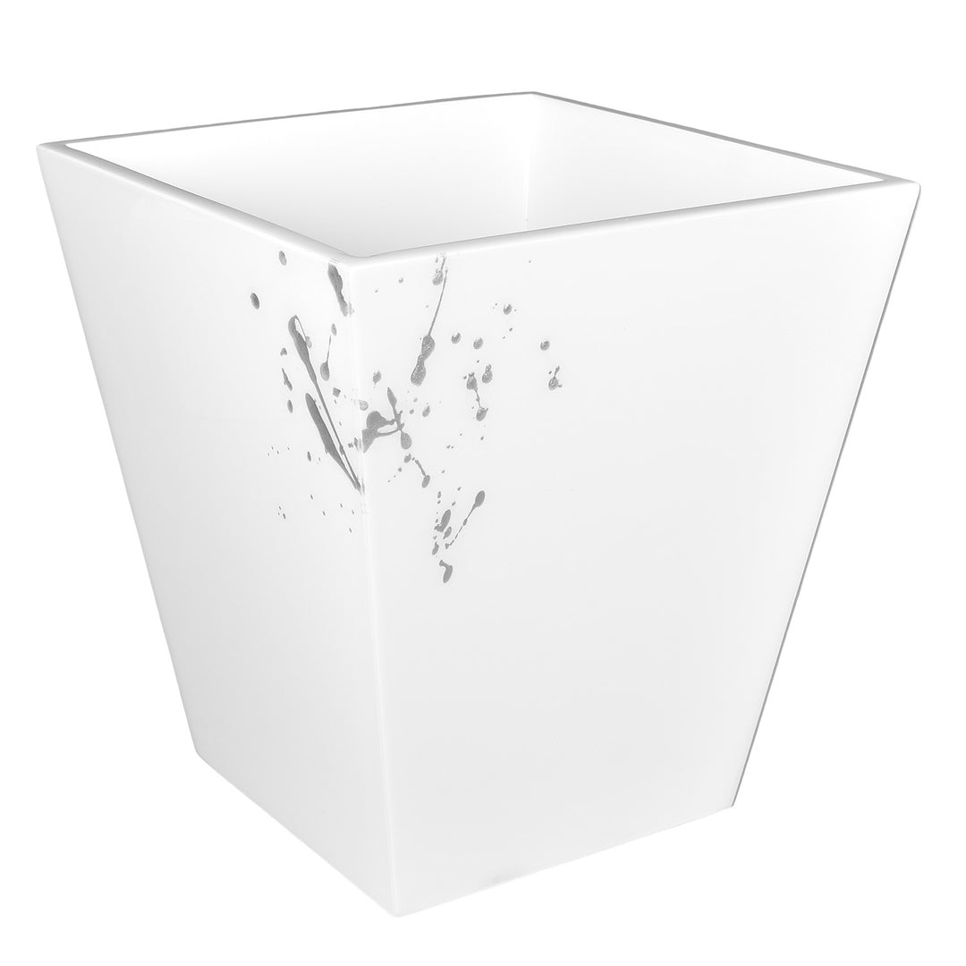 White with Artful Silver Lacquer Waste Basket
