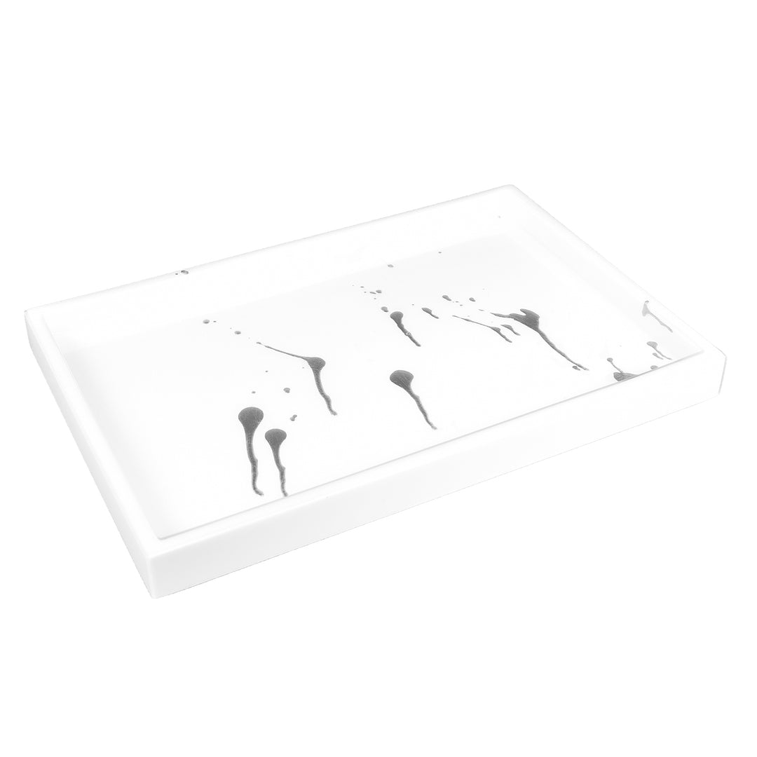 White with Artful Silver Lacquer Vanity Tray