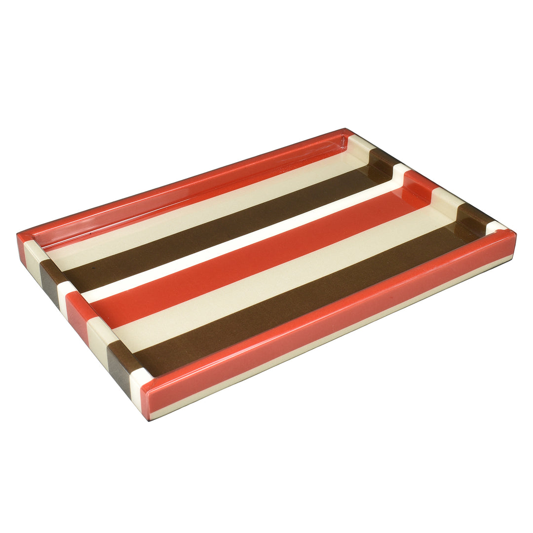 Lacquer Vanity Tray (Red, Taupe, Dark Brown and White Stripe)