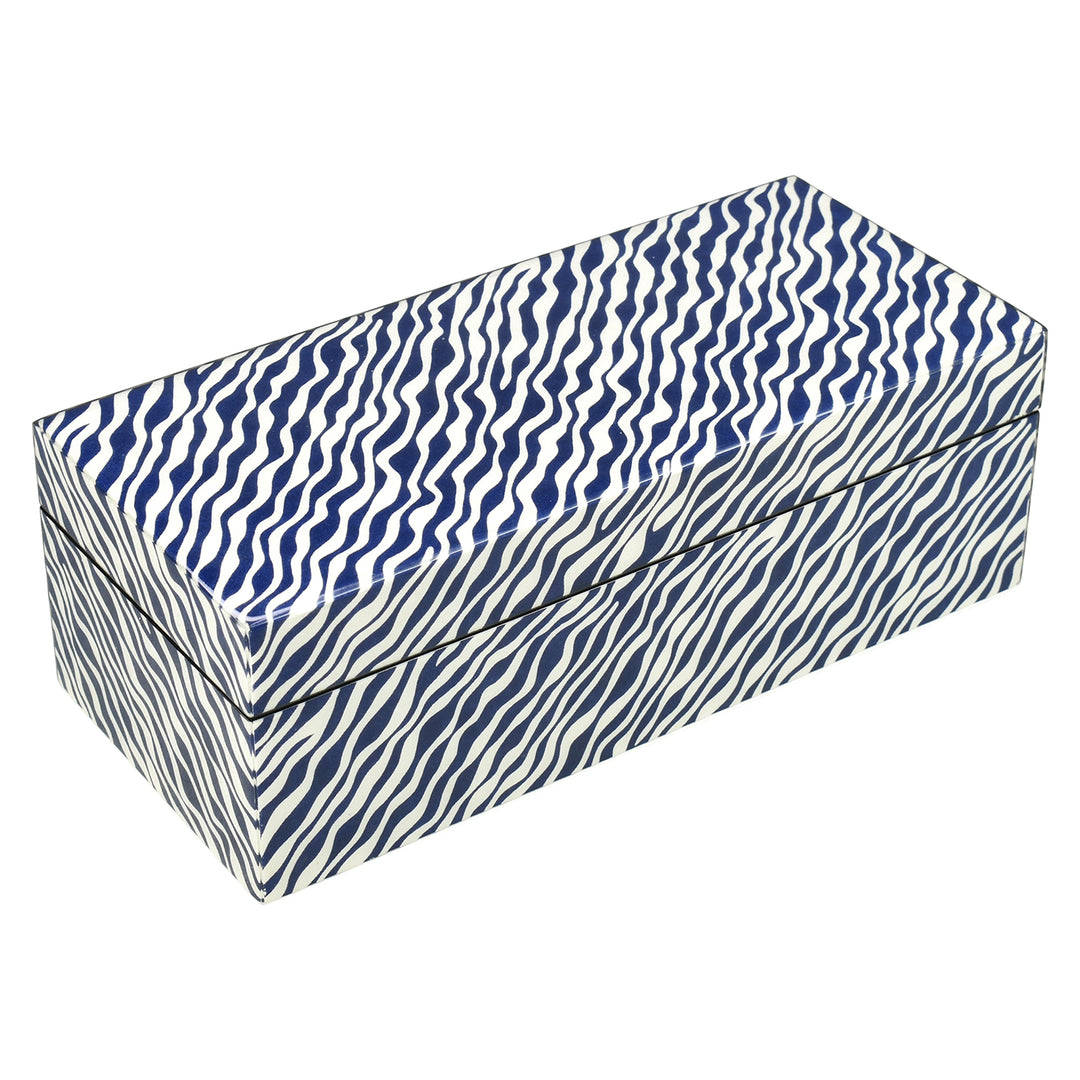 Lacquer Hinged 9" Long Pencil Box (Blue Wave Design)