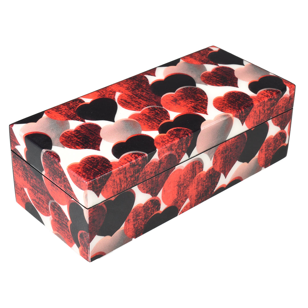Lacquer Hinged 9" Long Pencil Box (Hearts Design)