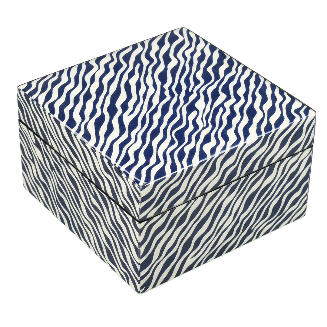Lacquer Hinged 5" Small Square Box (Blue Wave Design)