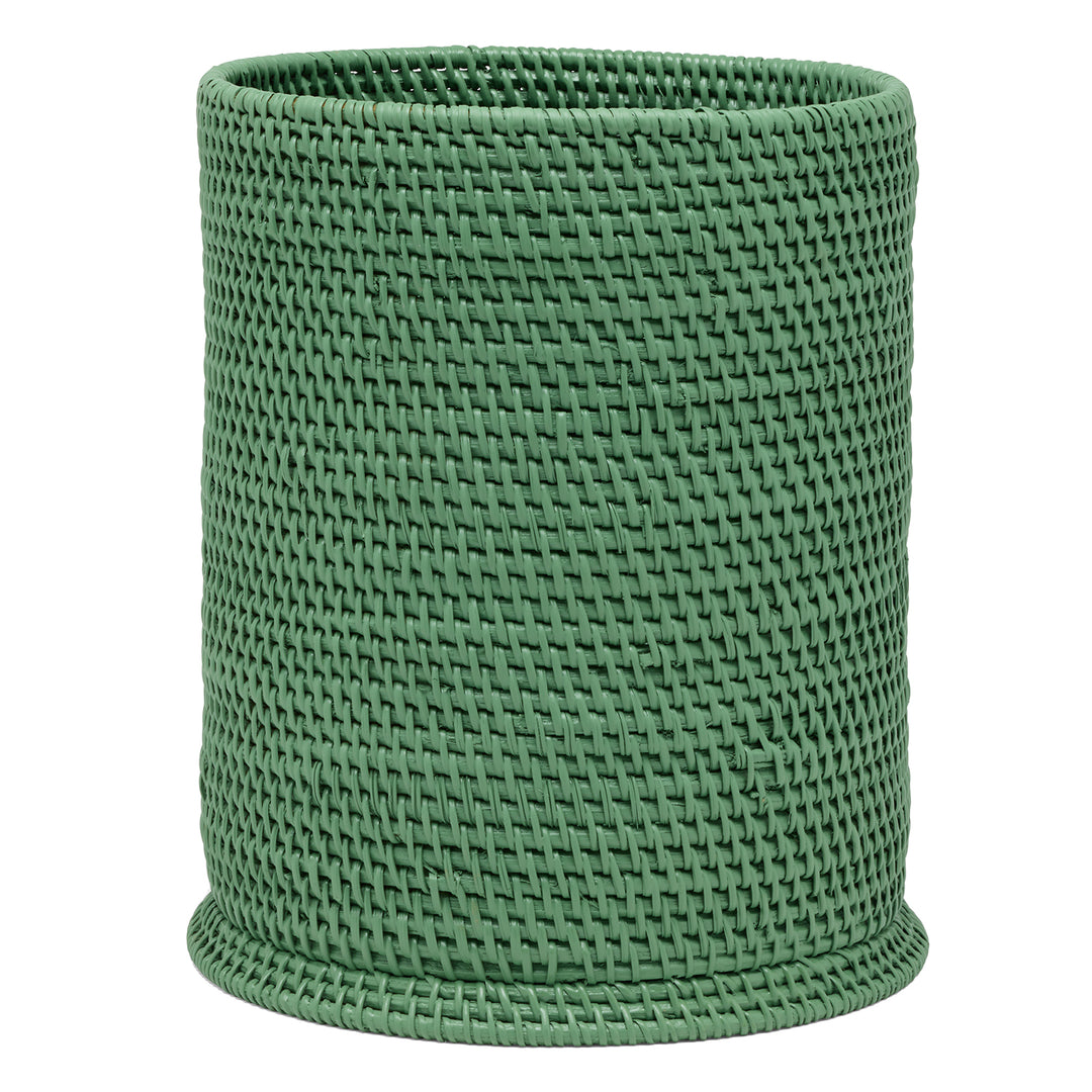 Dalton Rattan Round Wastebasket (Moss Green)