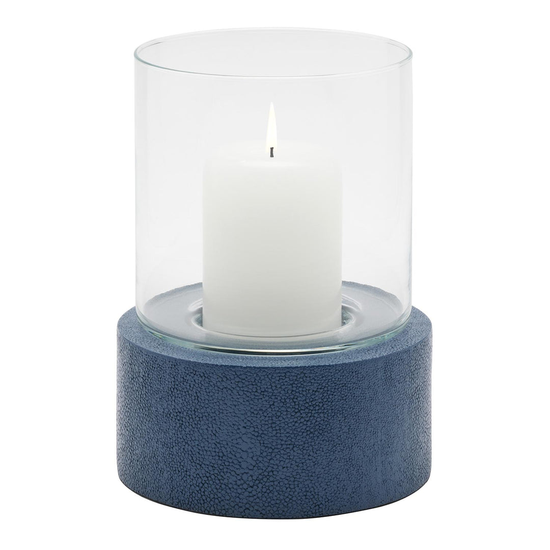 Girona Realistic Faux Shagreen Small Hurricane Candle Holder Set/2 (Navy)