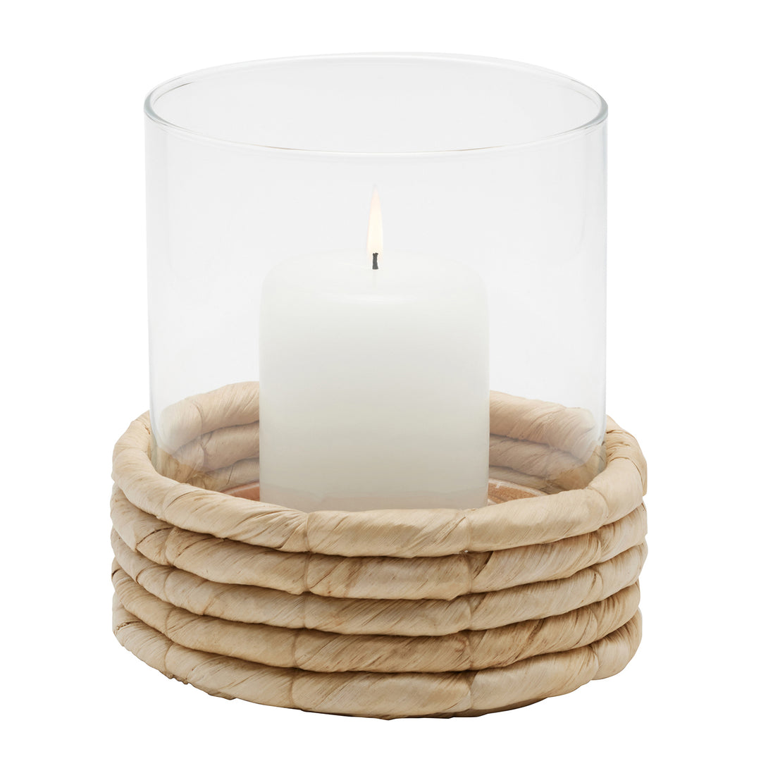 Iona Natural Semi Bleached Abaca Small Hurricane Candle Holder Set/2