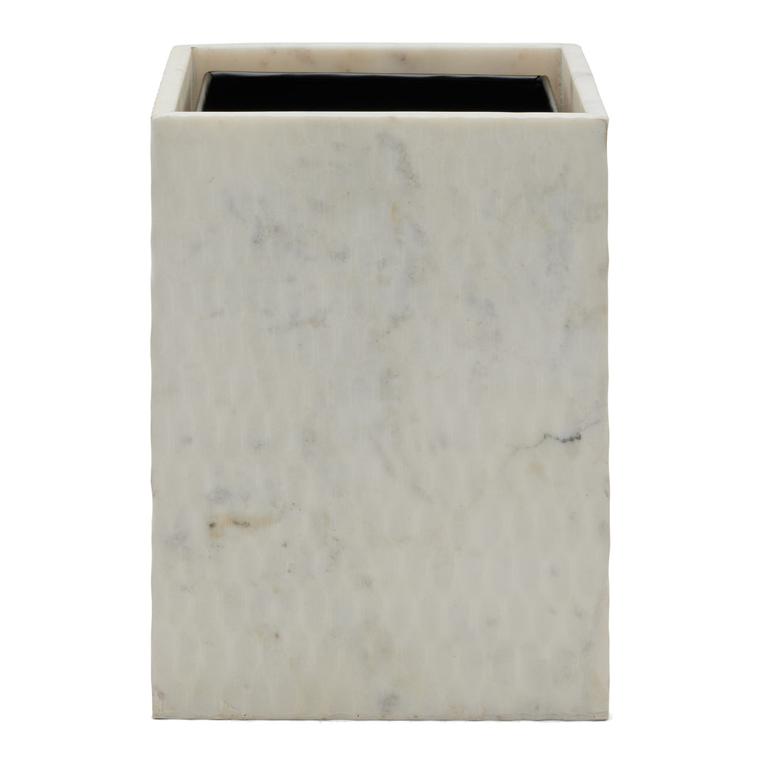 Kuna White Marble Square Waste Basket