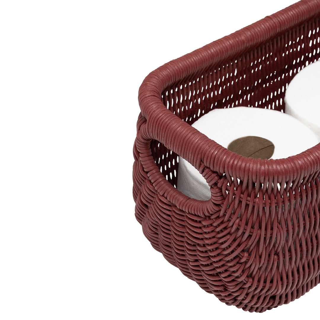 Lorain Rattan Double Toilet Paper Holder (Bordeaux Red)