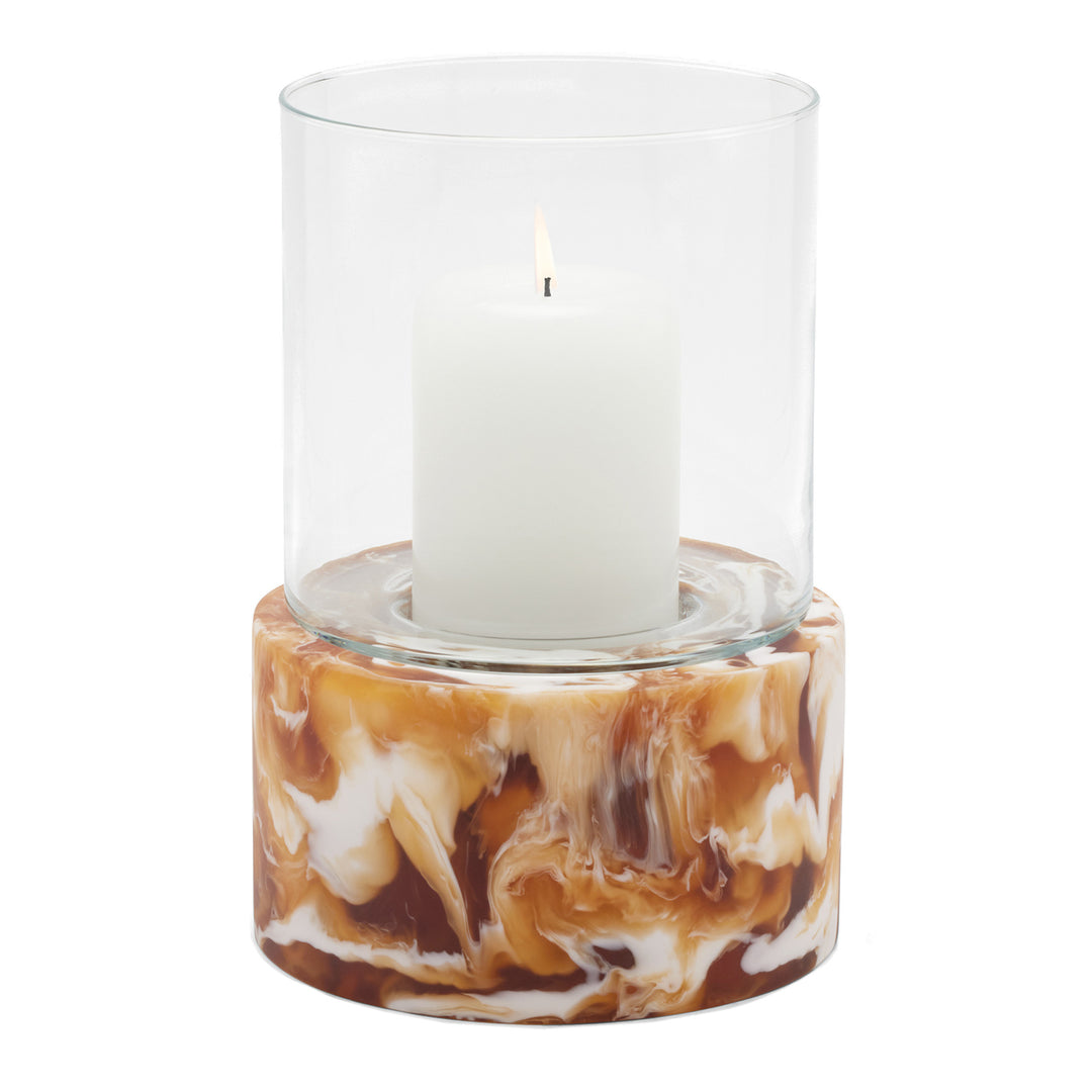 Milo Resin Small Hurricane Candle Holder Set/2 (Amber Swirled)