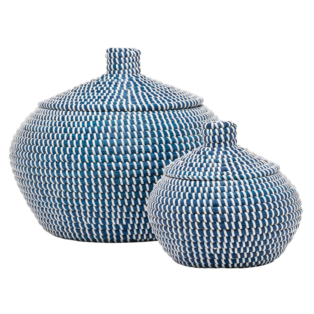 Roslyn Seagrass Round Baskets Set/2 (Navy/White)